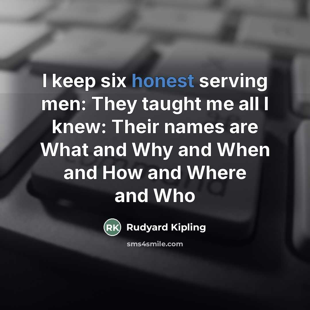 “I keep six honest serving men: They taught me all…” quote by Rudyard Kipling