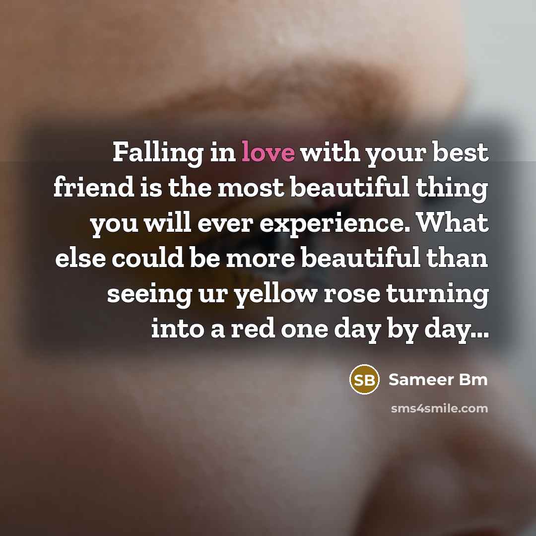 “Falling in love with your best friend is the most beautiful thing you will ever experience. What else could be more beautiful than seeing ur yellow rose turning into a red one day by day…” quote by Sameer Bm