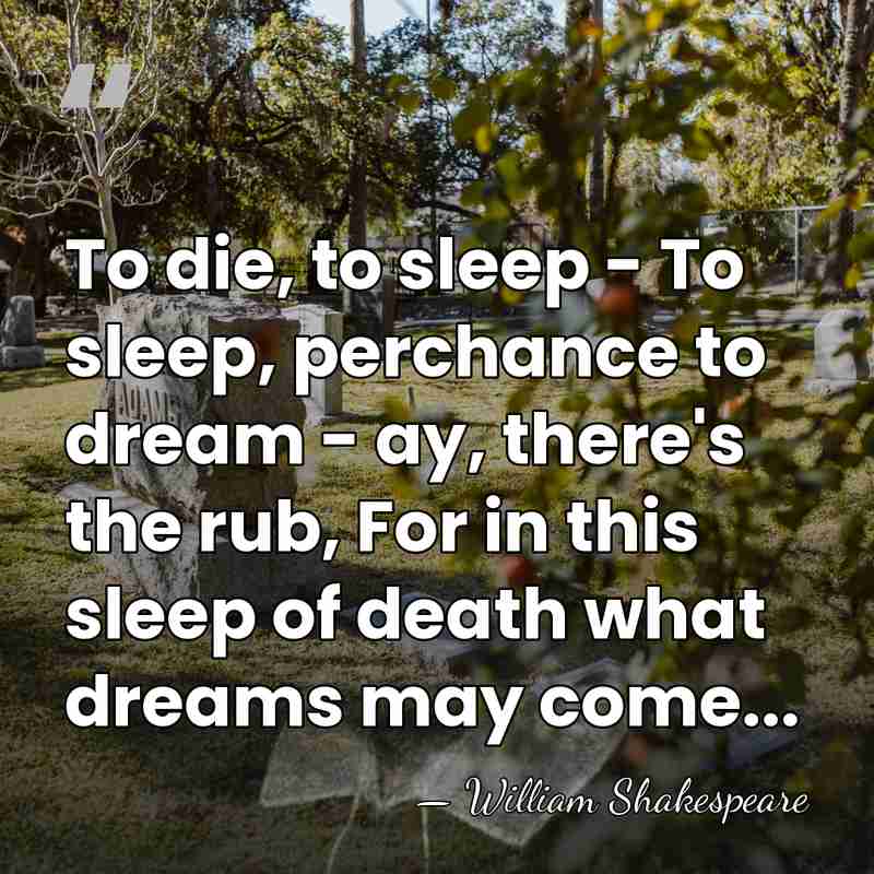 To die, to sleep - To sleep, perchance to dream - ay,&hellip; - William Shakespeare