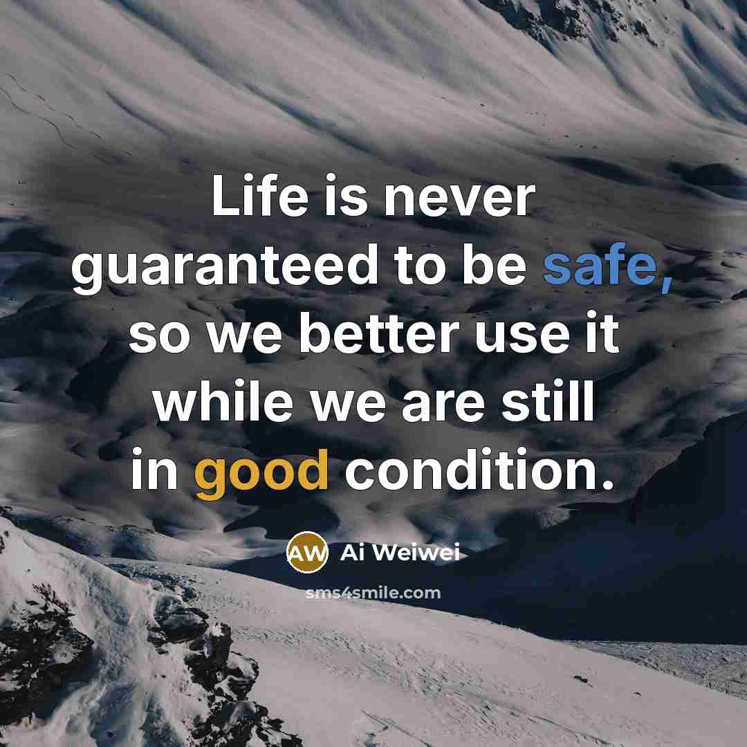 “Life is never guaranteed to be safe, so we better…” quote by Ai Weiwei