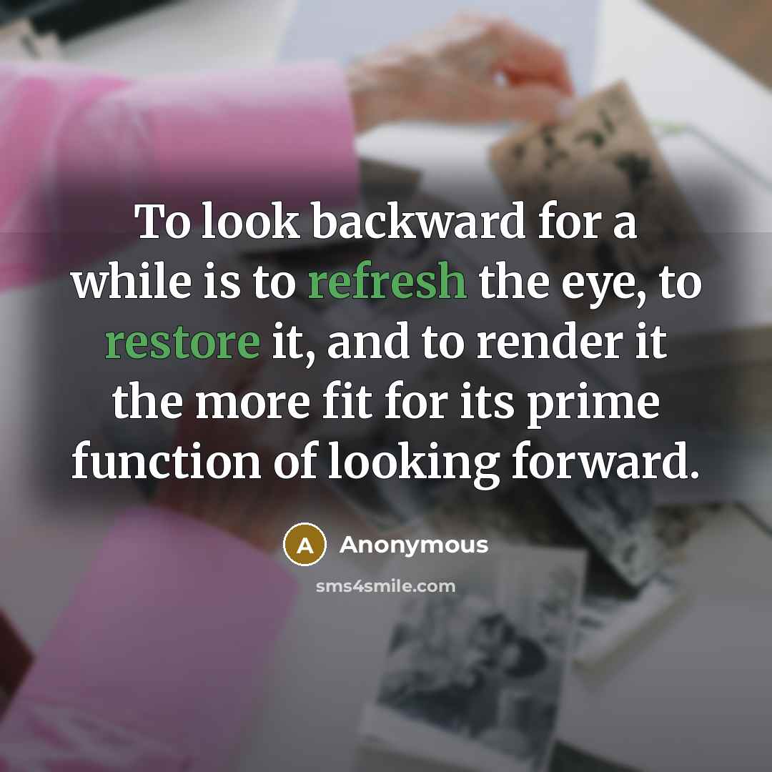 “To look backward for a while is to refresh the eye, to restore it, and to render it the more fit for its prime function of looking forward.” quote by Anonymous