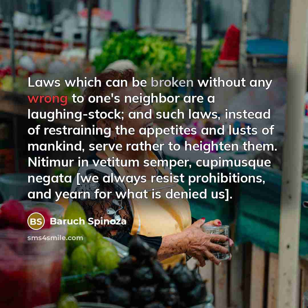 “Laws which can be broken without any wrong to one's…” quote by Baruch Spinoza