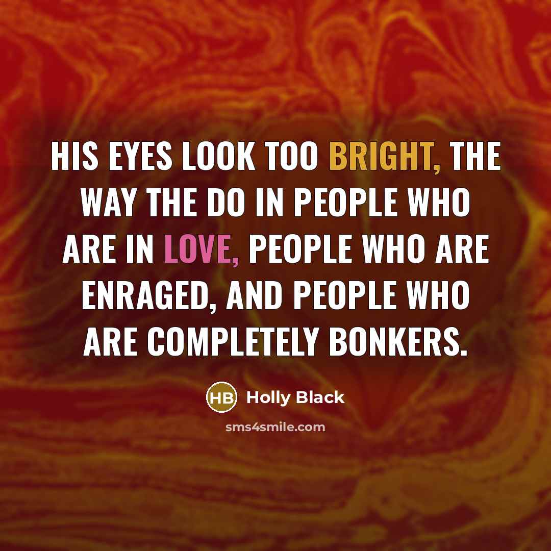 “His eyes look too bright, the way the do in people who are in love, people who are enraged, and people who are completely bonkers.” quote by Holly Black
