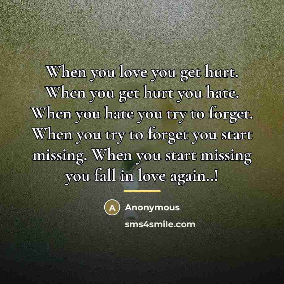 “When you love you get hurt. When you get hurt…” quote by Anonymous