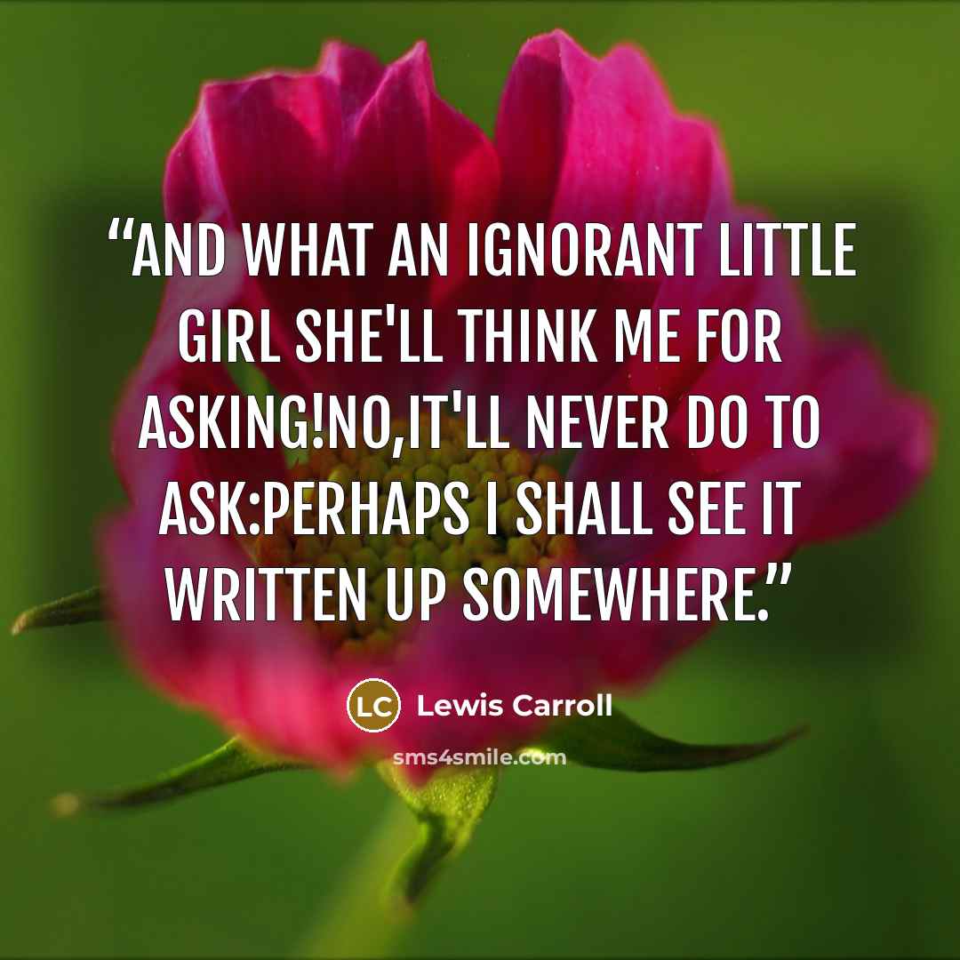 “and what an ignorant little girl she'll think me for asking!No,it'll never do to ask:perhaps I shall see it written up somewhere.” quote by Lewis Carroll
