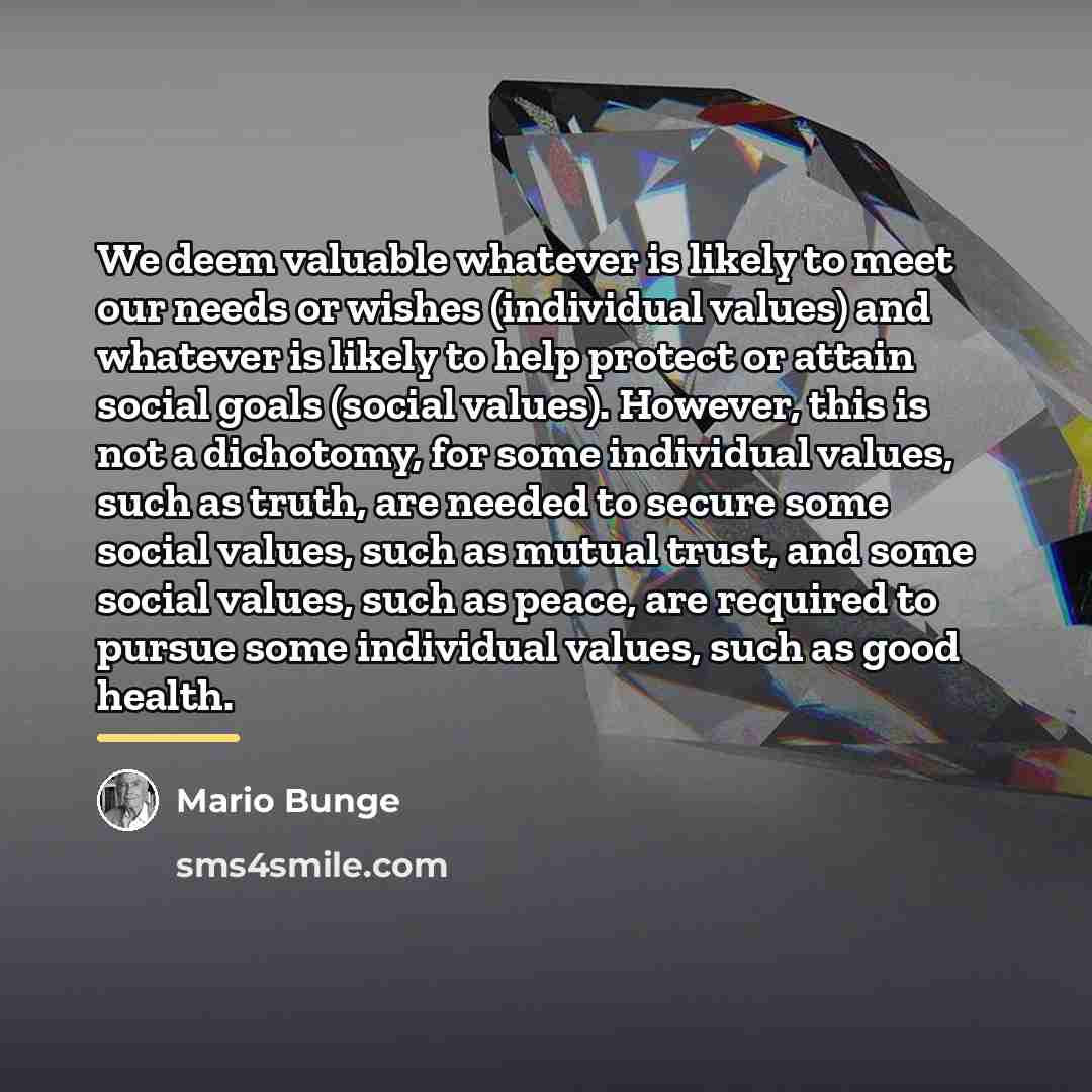 “We deem valuable whatever is likely to meet our needs…” quote by Mario Bunge