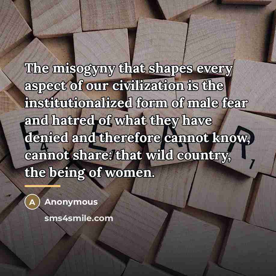 “The misogyny that shapes every aspect of our civilization is…” quote by Anonymous