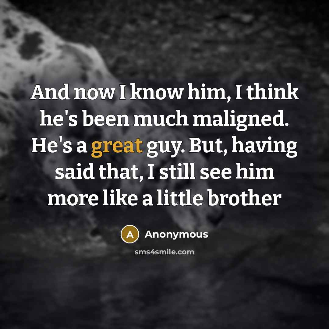 “And now I know him, I think he's been much maligned. He's a great guy. But, having said that, I still see him more like a little brother” quote by Anonymous