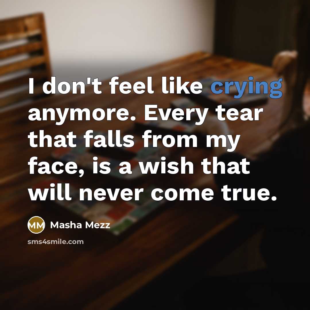 “I don't feel like crying anymore. Every tear that falls…” quote by Masha Mezz