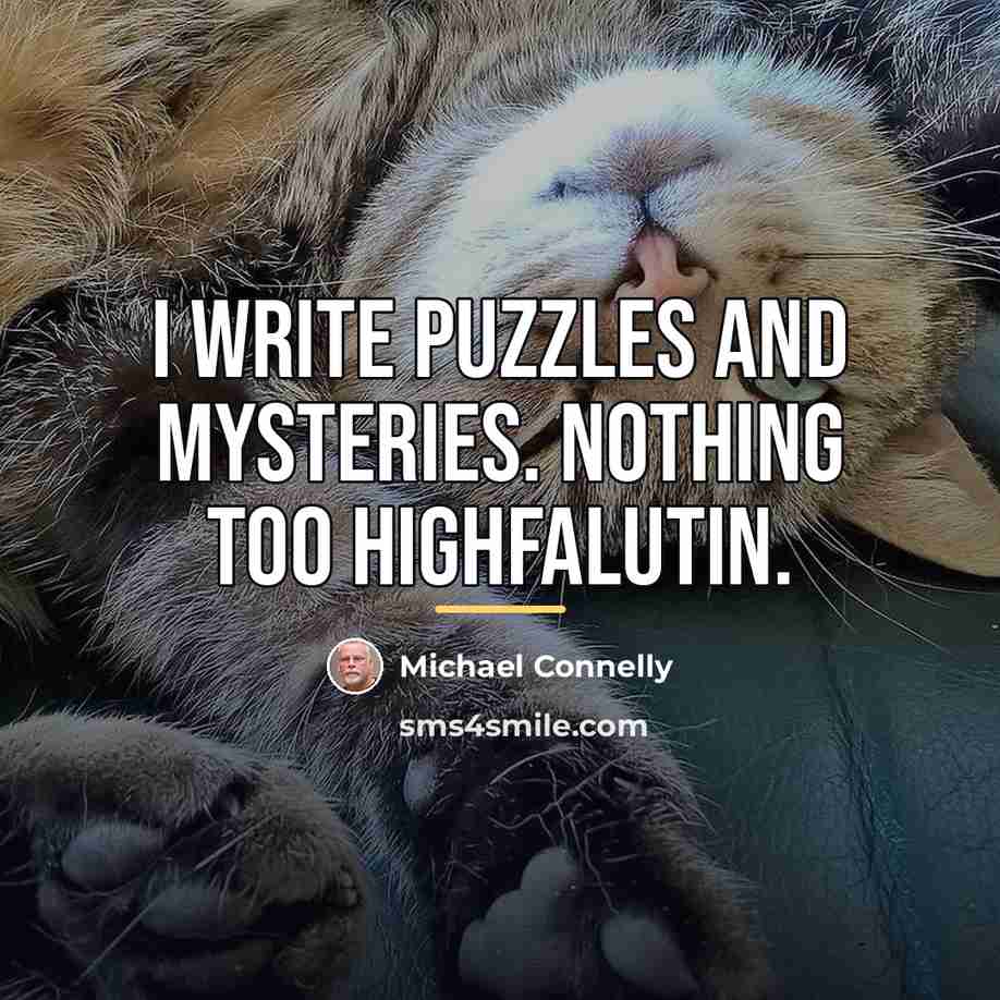 “I write puzzles and mysteries. Nothing too highfalutin.…” quote by Michael Connelly