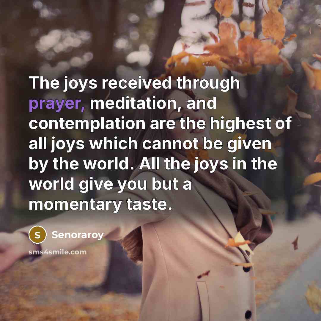 “The joys received through prayer, meditation, and contemplation are the…” quote by Senoraroy