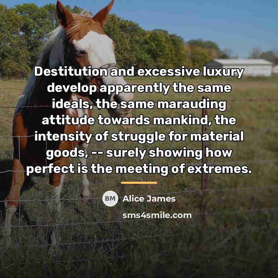 “Destitution and excessive luxury develop apparently the same ideals, the…” quote by Alice James