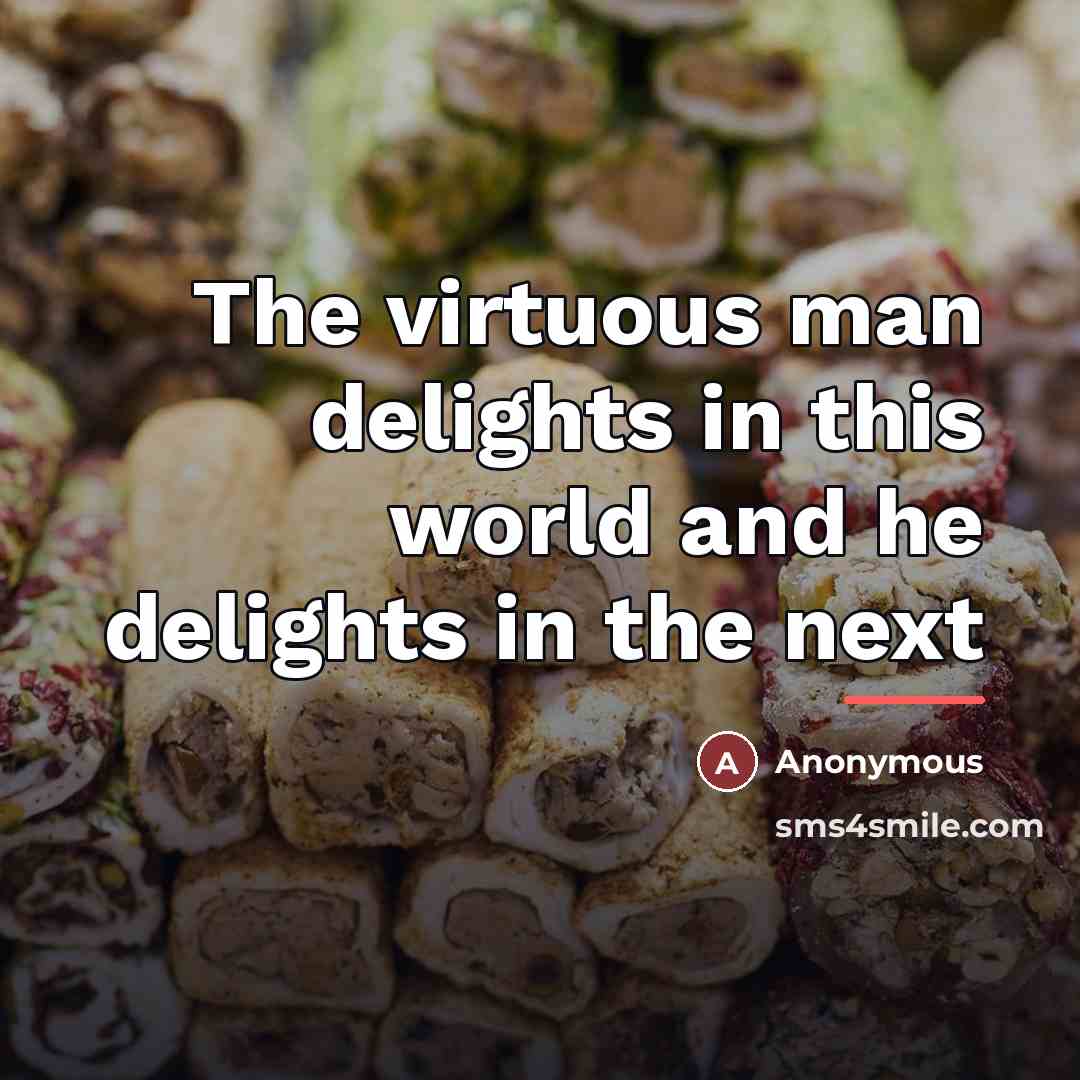 “The virtuous man delights in this world and he delights…” quote by Anonymous