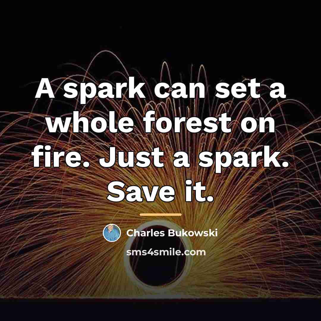 “A spark can set a whole forest on fire. Just…” quote by Charles Bukowski