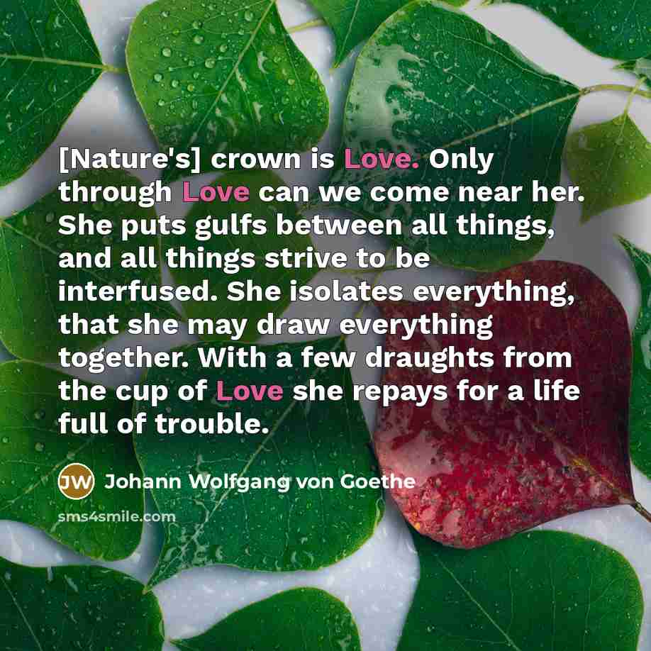“[Nature's] crown is Love. Only through Love can we come…” quote by Johann Wolfgang von Goethe