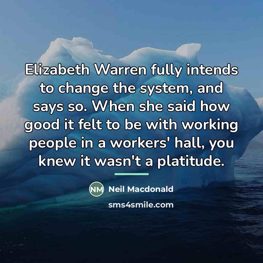 “Elizabeth Warren fully intends to change the system, and says…” quote by Neil Macdonald