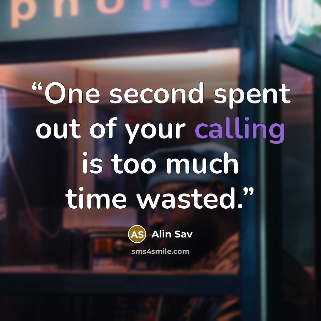 “One second spent out of your calling is too much time wasted.” quote by Alin Sav