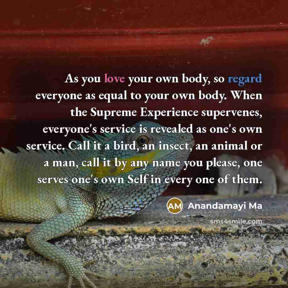 “As you love your own body, so regard everyone as…” quote by Anandamayi Ma