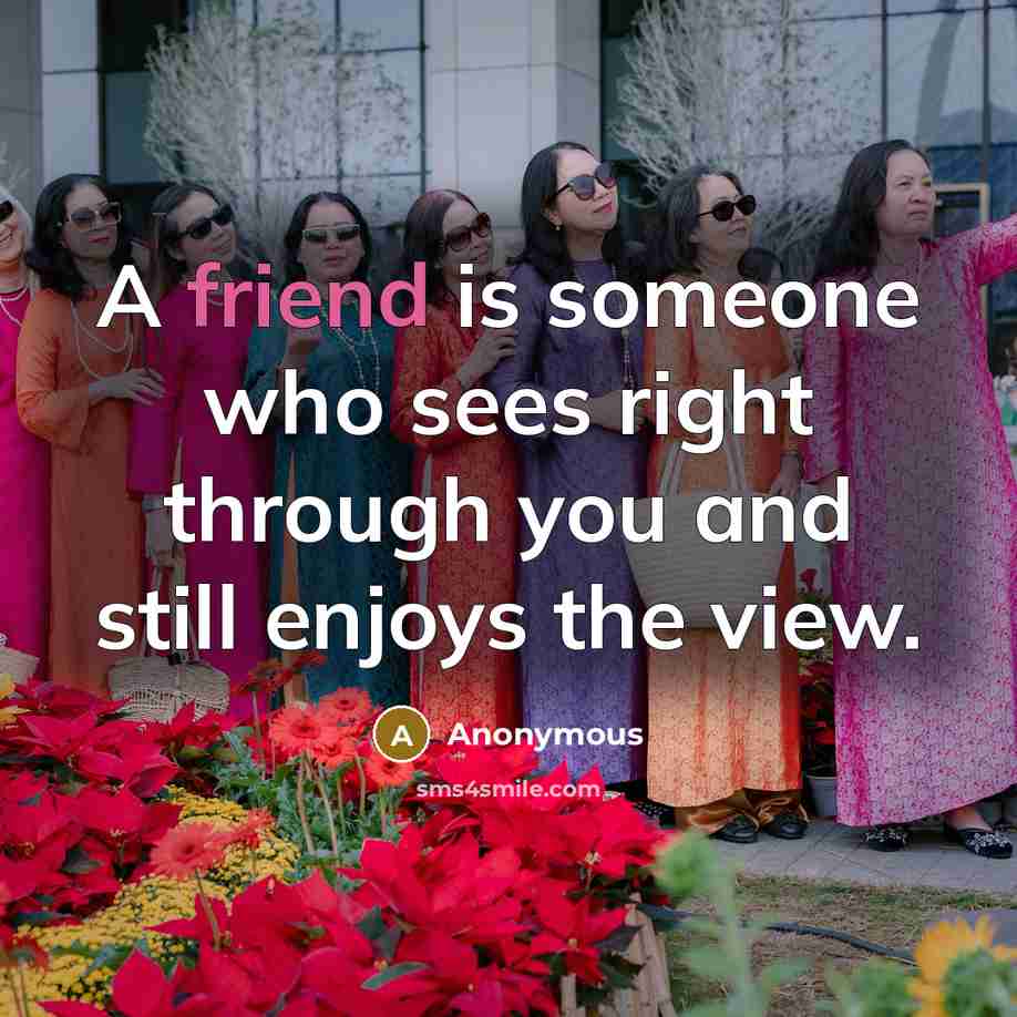 “A friend is someone who sees right through you and still enjoys the view.” quote by Anonymous