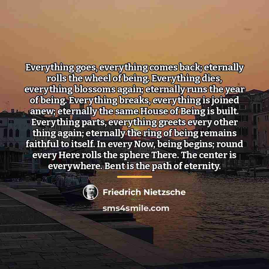 “Everything goes, everything comes back; eternally rolls the wheel of…” quote by Friedrich Nietzsche