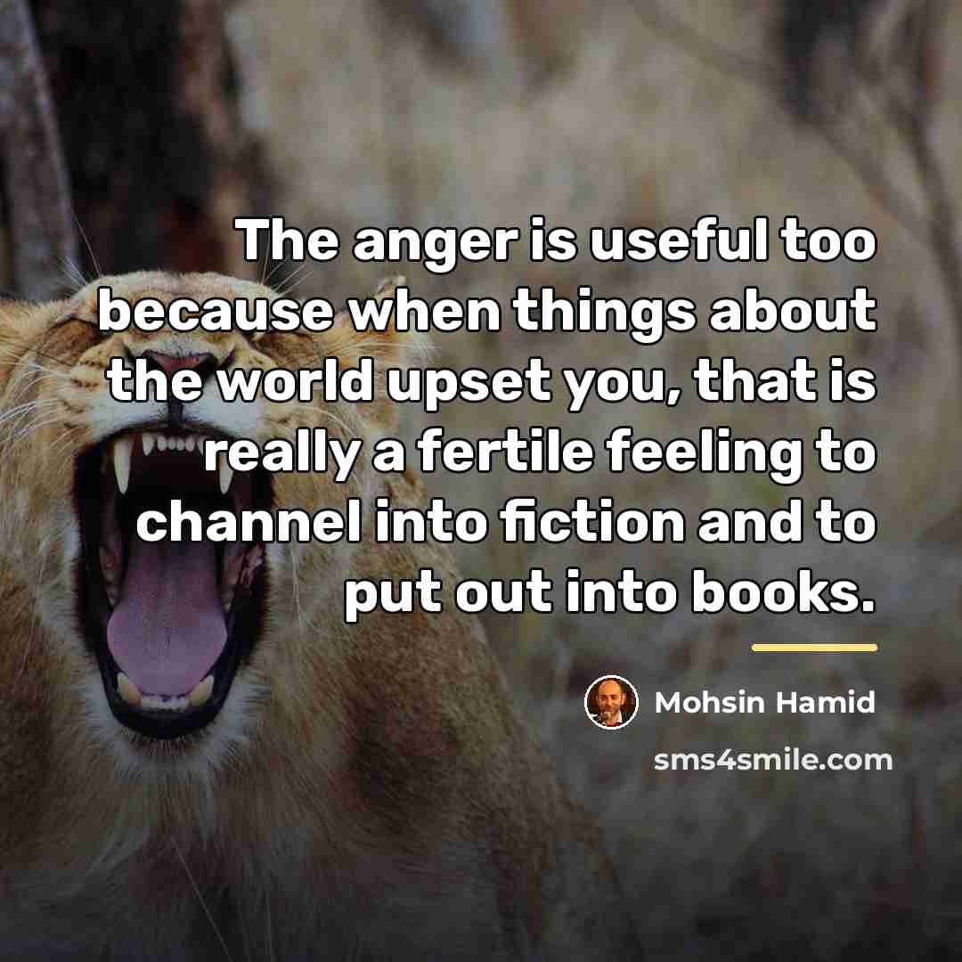 “The anger is useful too because when things about the…” quote by Mohsin Hamid