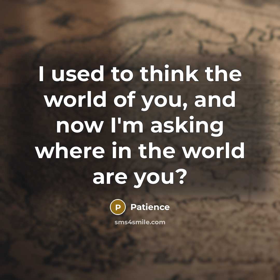 “I used to think the world of you, and now I'm asking where in the world are you?” quote by Patience
