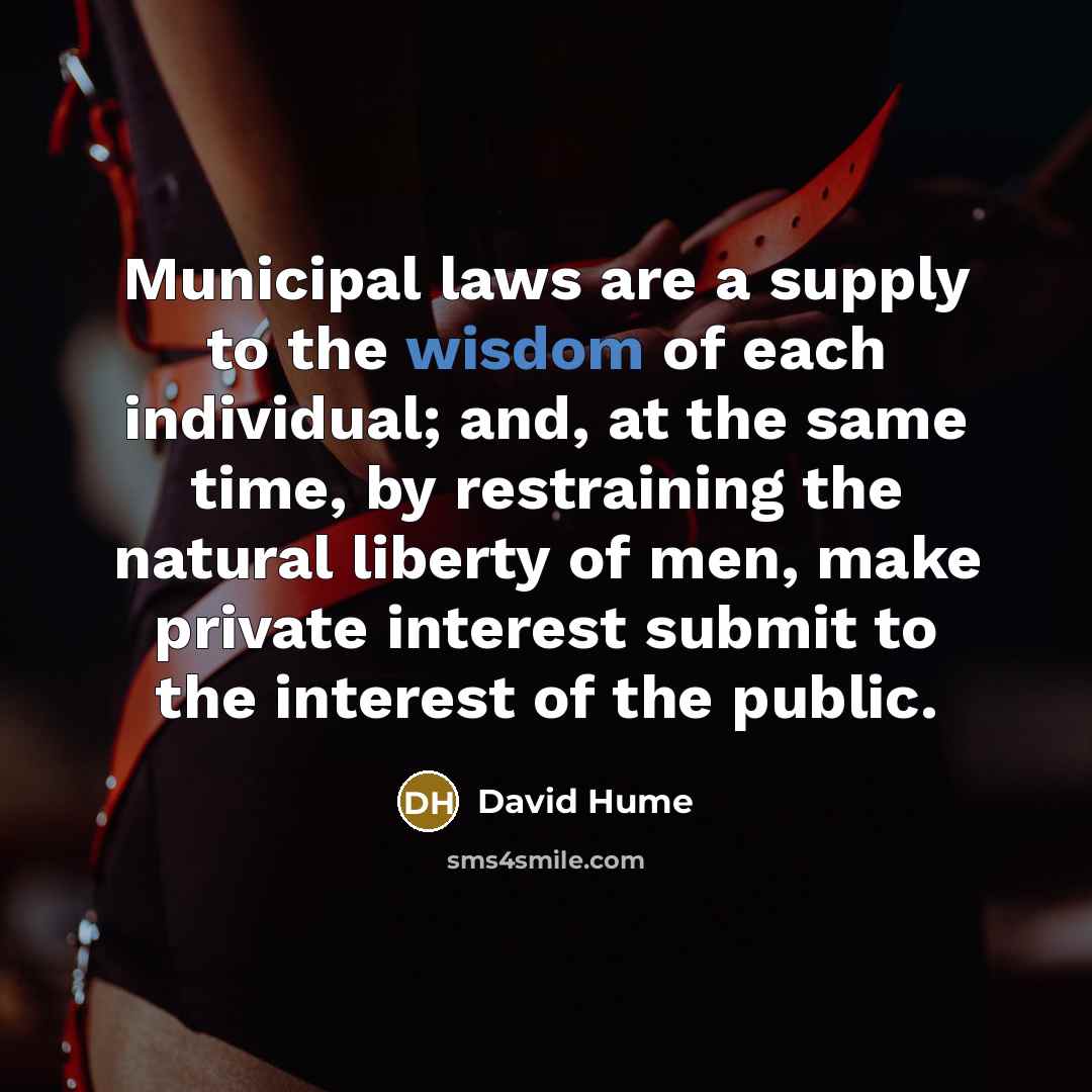 “Municipal laws are a supply to the wisdom of each…” quote by David Hume