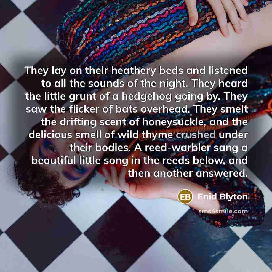 “They lay on their heathery beds and listened to all…” quote by Enid Blyton