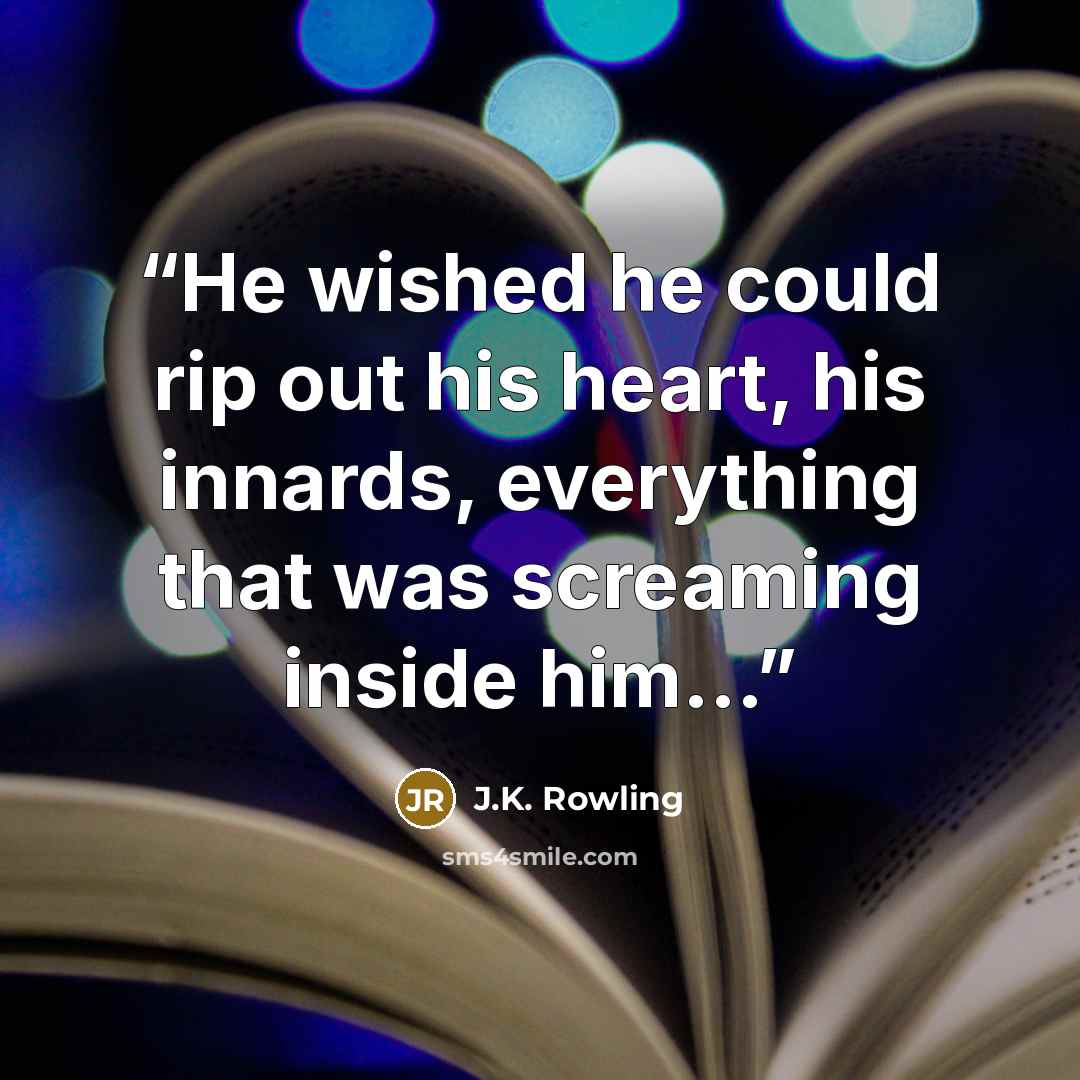 “He wished he could rip out his heart, his innards, everything that was screaming inside him...” quote by J.K. Rowling