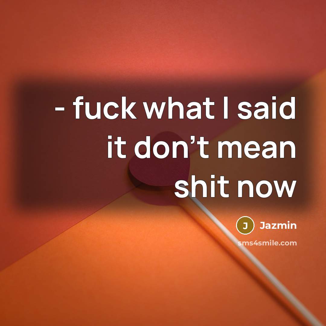 “- fuck what I said it don't mean shit now” quote by Jazmin