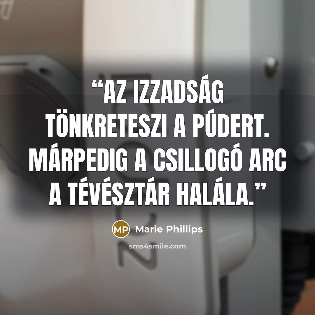 “Az izzadság tönkreteszi a púdert. Márpedig a csillogó arc a tévésztár halála.” quote by Marie Phillips