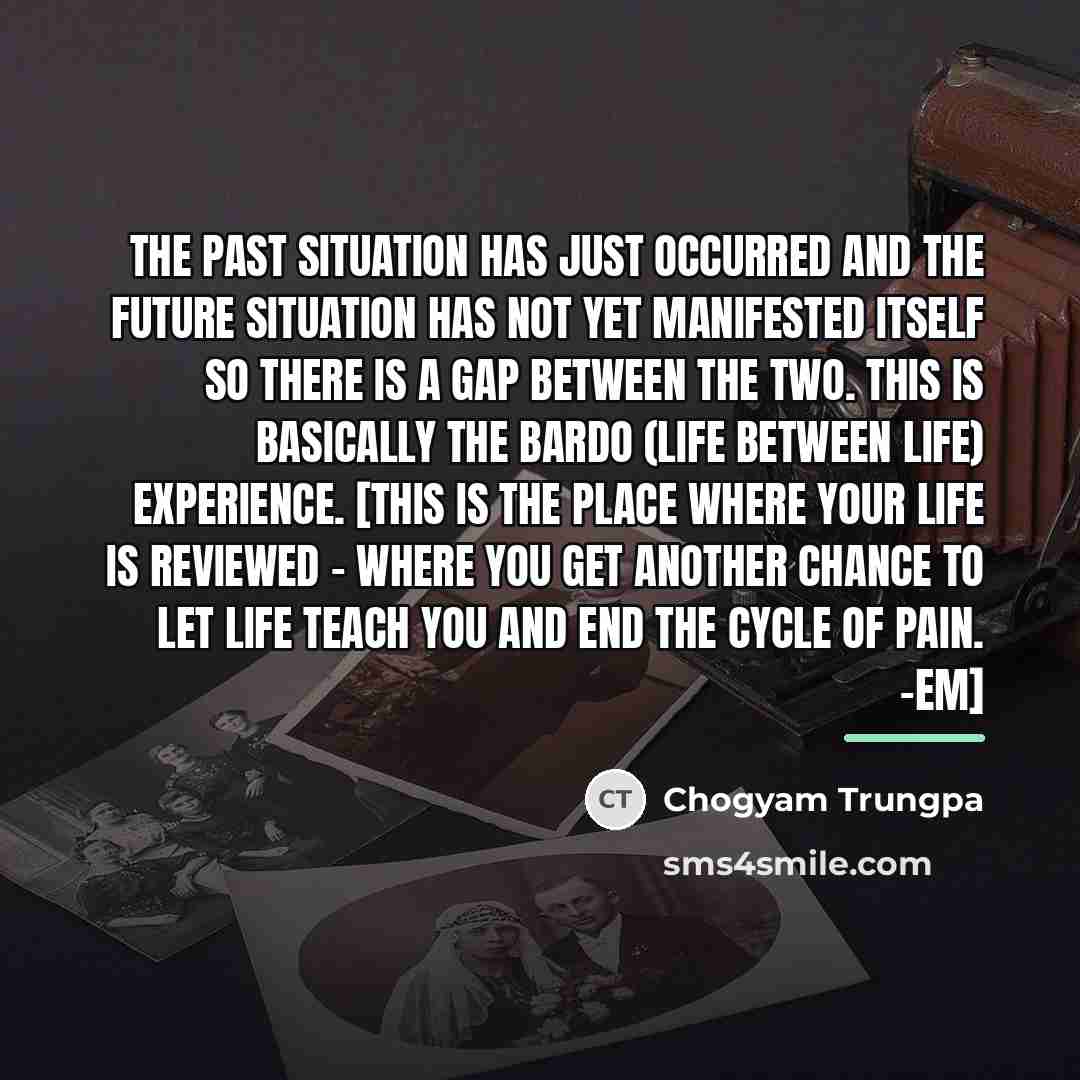 “The past situation has just occurred and the future situation…” quote by Chogyam Trungpa