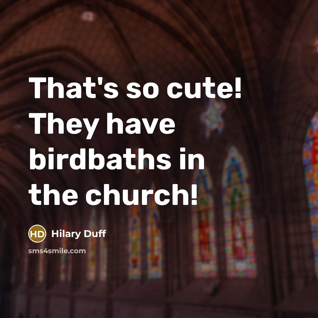 “That's so cute! They have birdbaths in the church!…” quote by Hilary Duff
