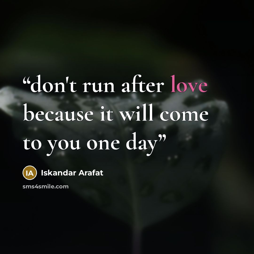 “don't run after love because it will come to you one day” quote by Iskandar Arafat