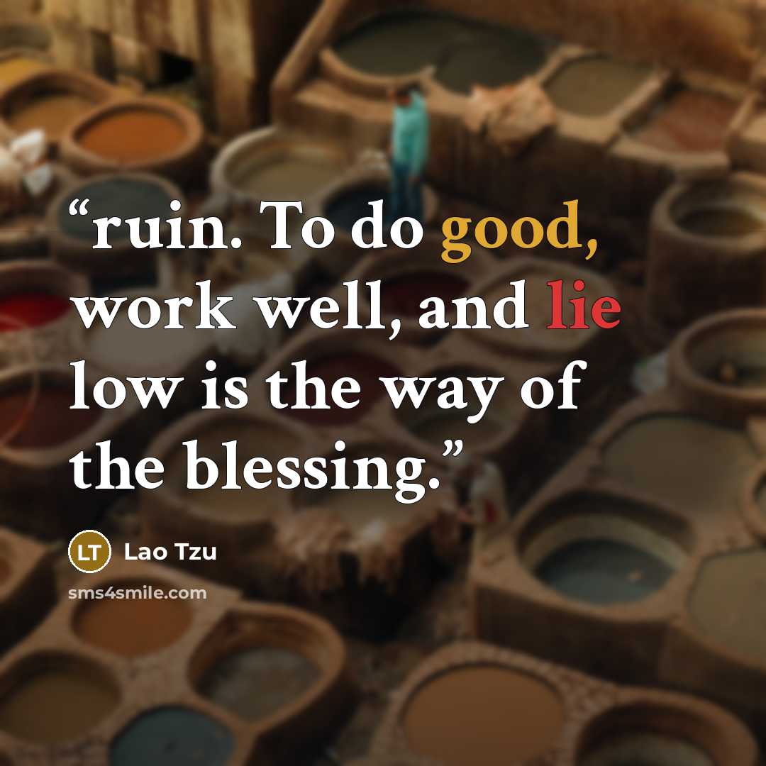 “ruin. To do good, work well, and lie low is the way of the blessing.” quote by Lao Tzu