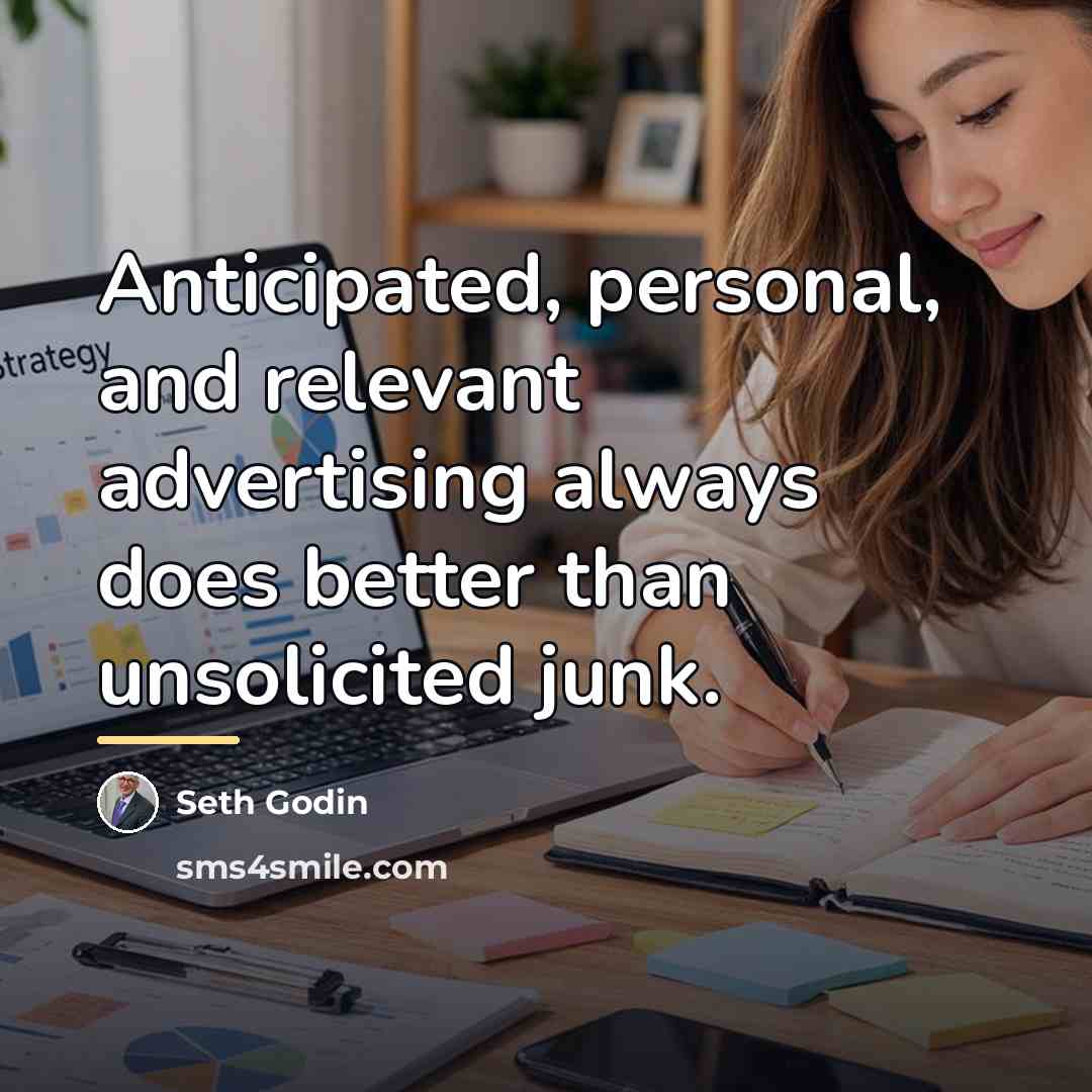 “Anticipated, personal, and relevant advertising always does better than unsolicited…” quote by Seth Godin