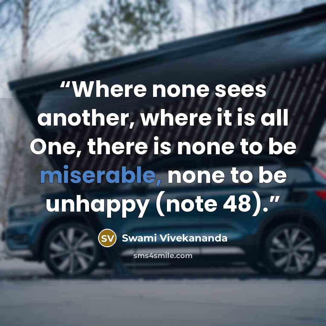 “Where none sees another, where it is all One, there is none to be miserable, none to be unhappy (note 48).” quote by Swami Vivekananda