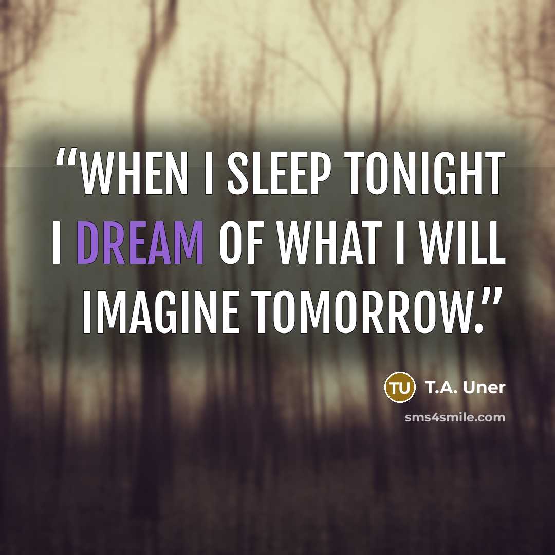 “When I sleep tonight I dream of what I will imagine tomorrow.” quote by T.A. Uner