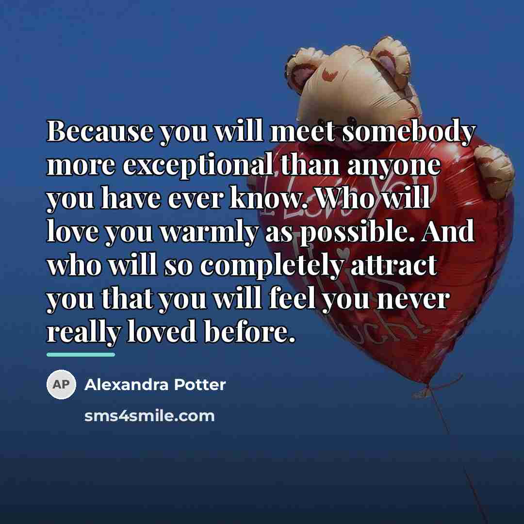 “Because you will meet somebody more exceptional than anyone you…” quote by Alexandra Potter
