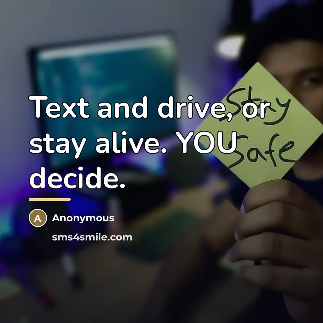 “Text and drive, or stay alive. YOU decide.…” quote by Anonymous
