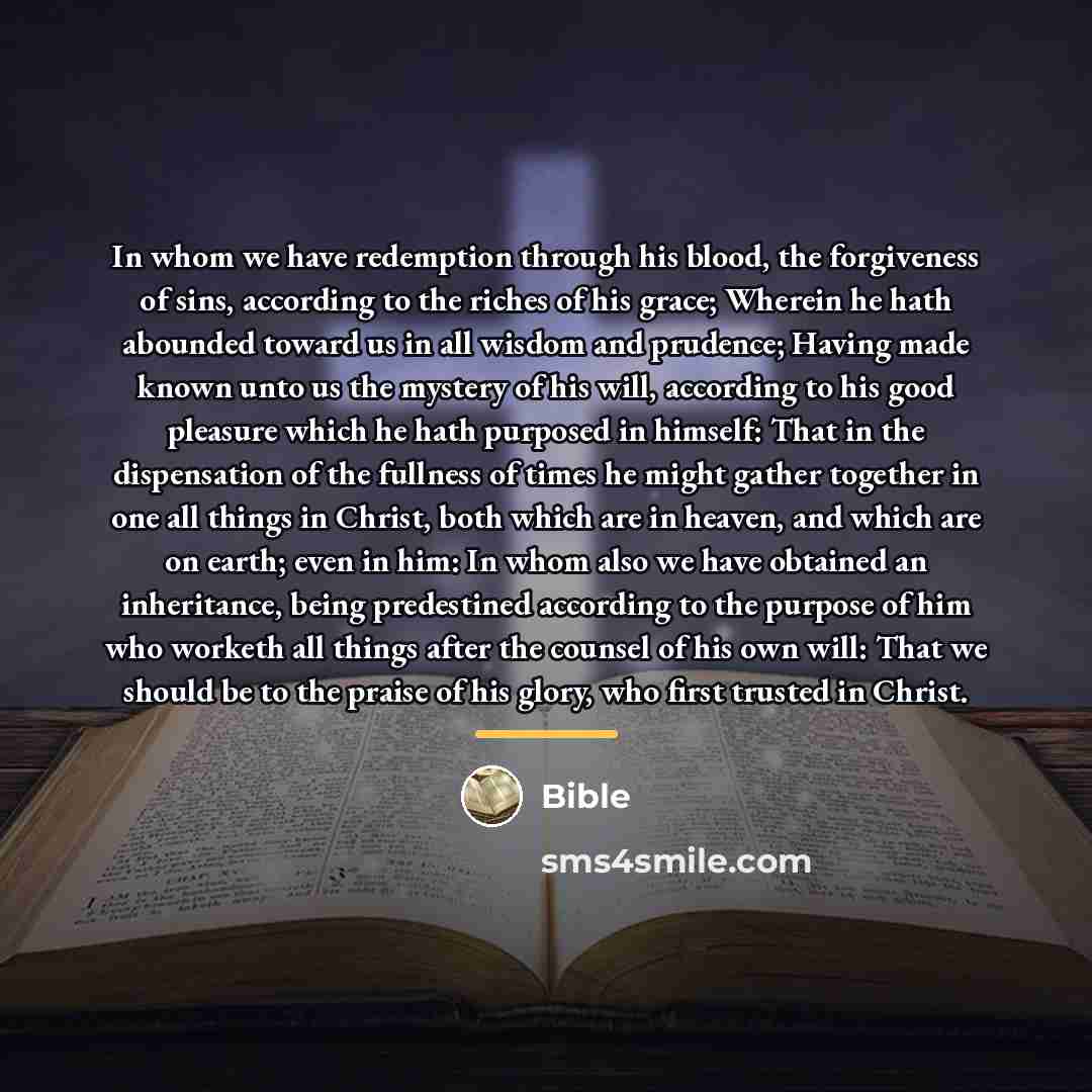 “In whom we have redemption through his blood, the forgiveness…” quote by Bible