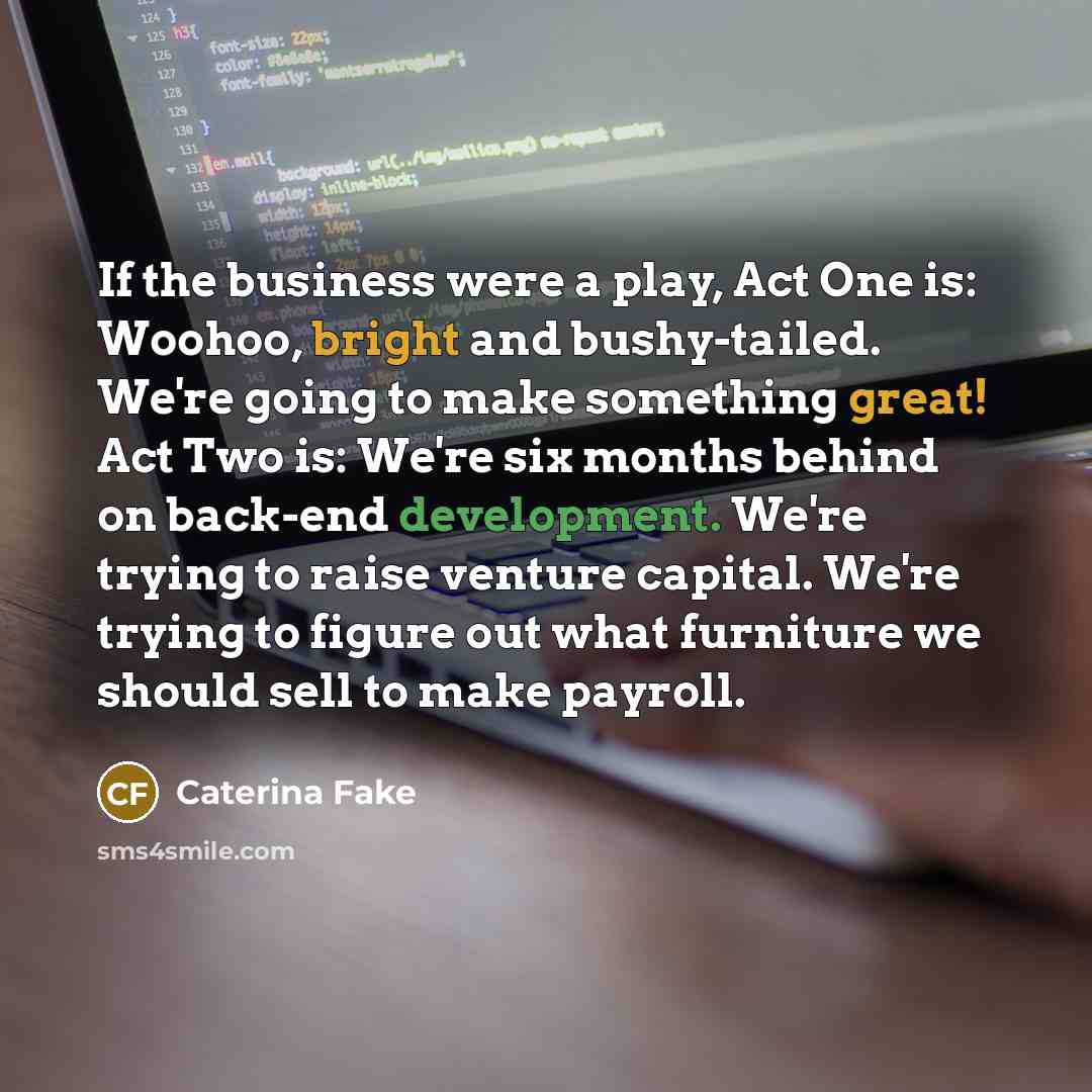 “If the business were a play, Act One is: Woohoo,…” quote by Caterina Fake