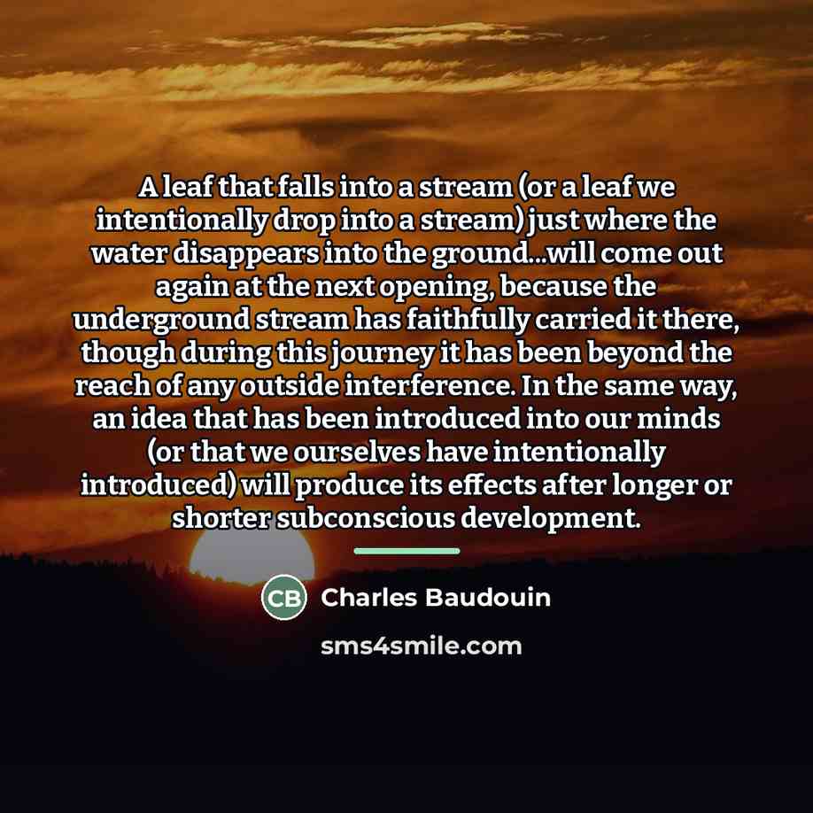 “A leaf that falls into a stream (or a leaf…” quote by Charles Baudouin
