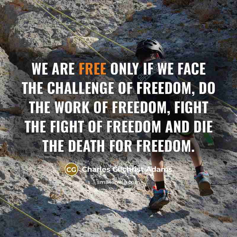 “We are free only if we face the challenge of freedom, do the work of freedom, fight the fight of freedom and die the death for freedom.” quote by Charles Gilchrist Adams
