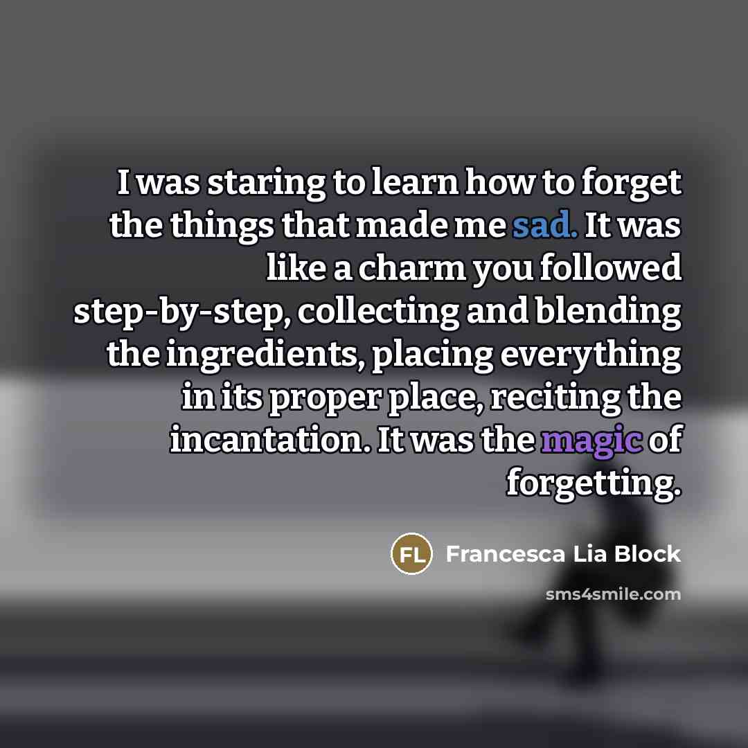 “I was staring to learn how to forget the things…” quote by Francesca Lia Block