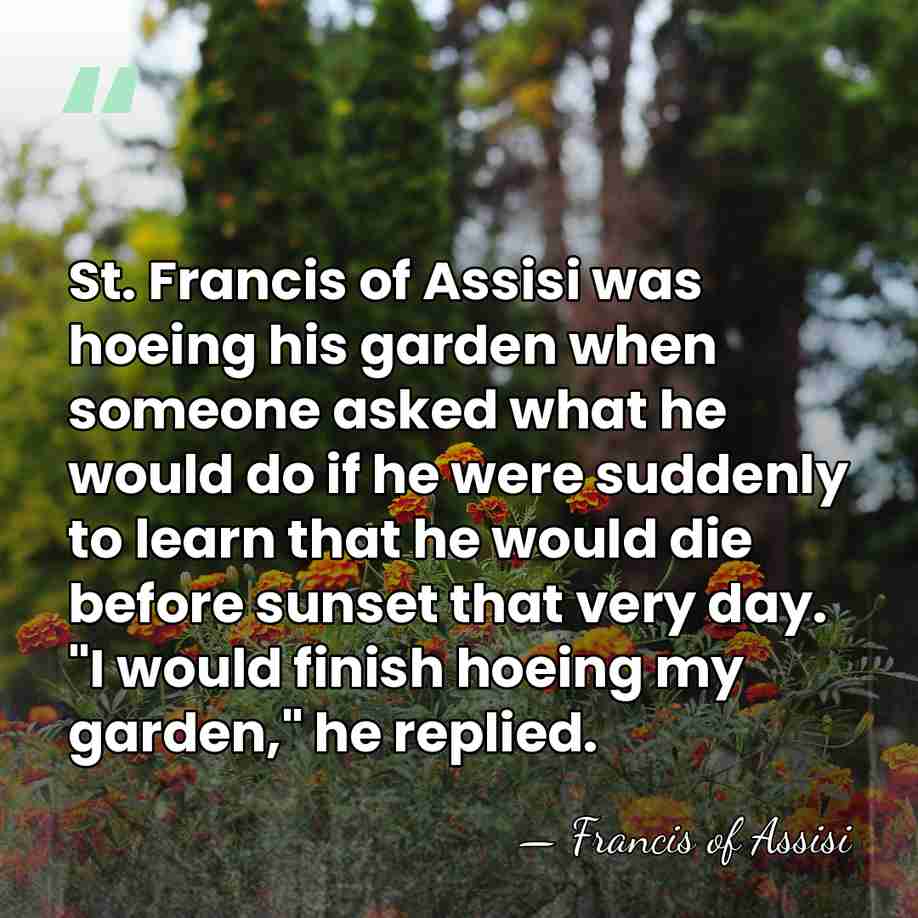 St. Francis of Assisi was hoeing his garden when someone asked what&hellip; - Francis of Assisi