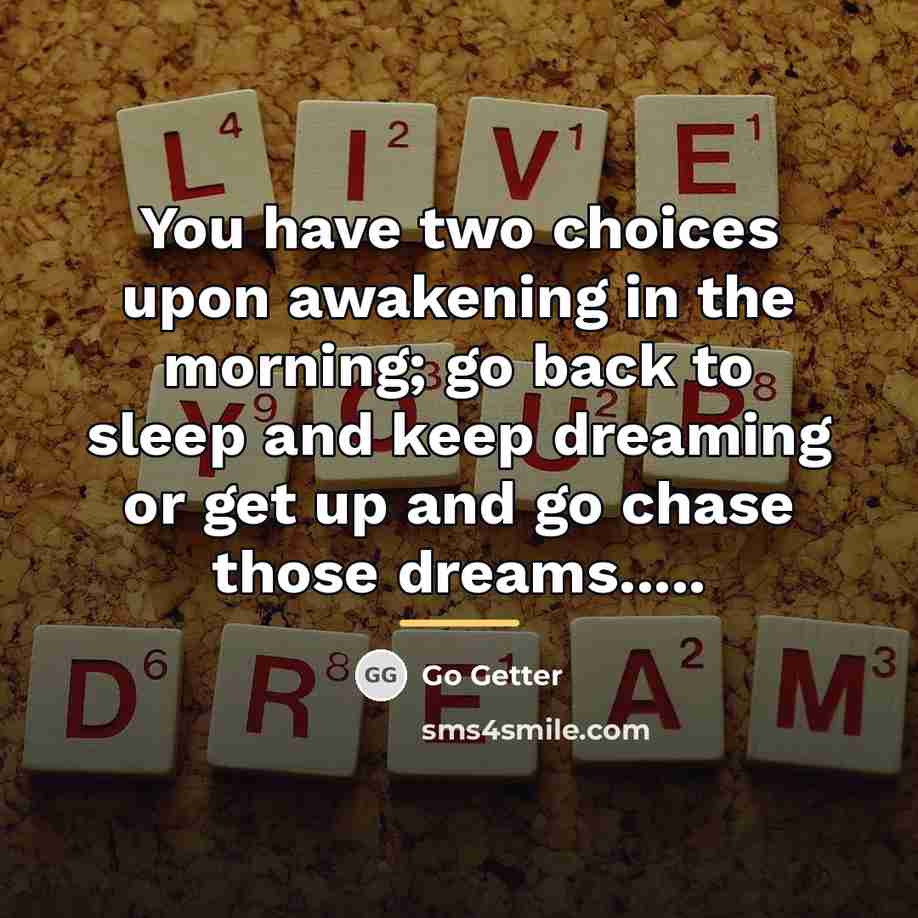 “You have two choices upon awakening in the morning; go…” quote by Go Getter