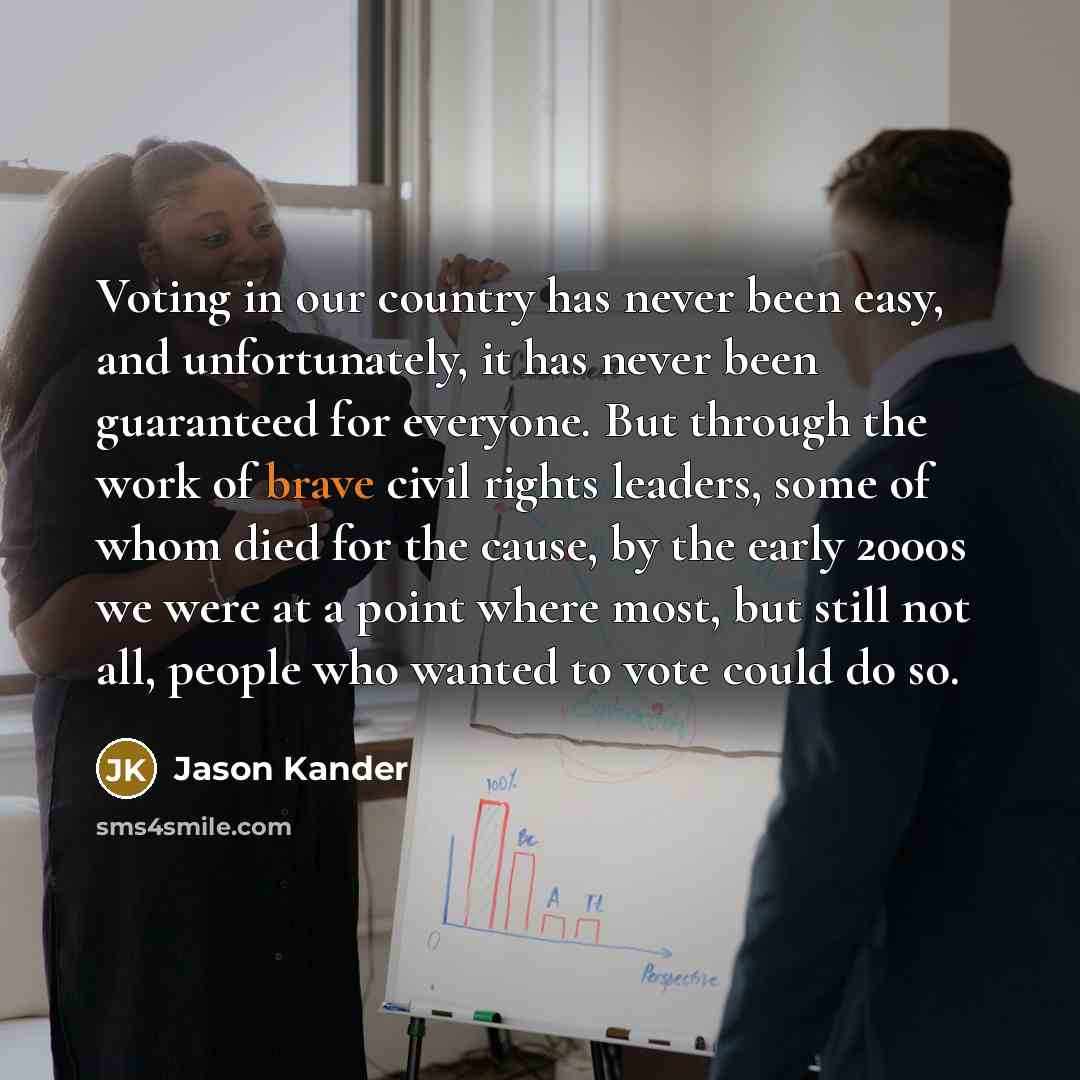 “Voting in our country has never been easy, and unfortunately,…” quote by Jason Kander