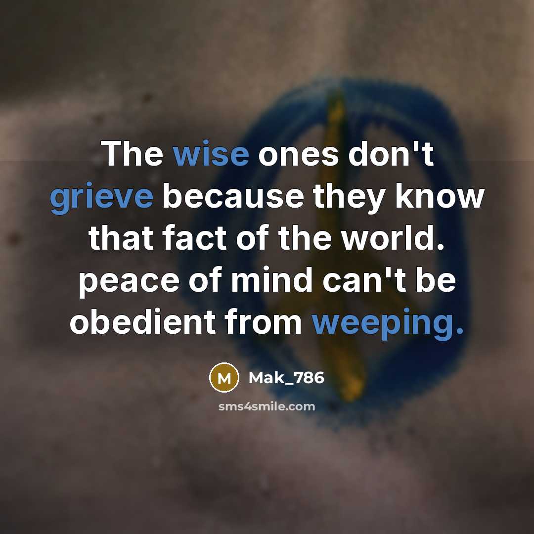 “The wise ones don't grieve because they know that fact of the world. peace of mind can't be obedient from weeping.” quote by Mak_786