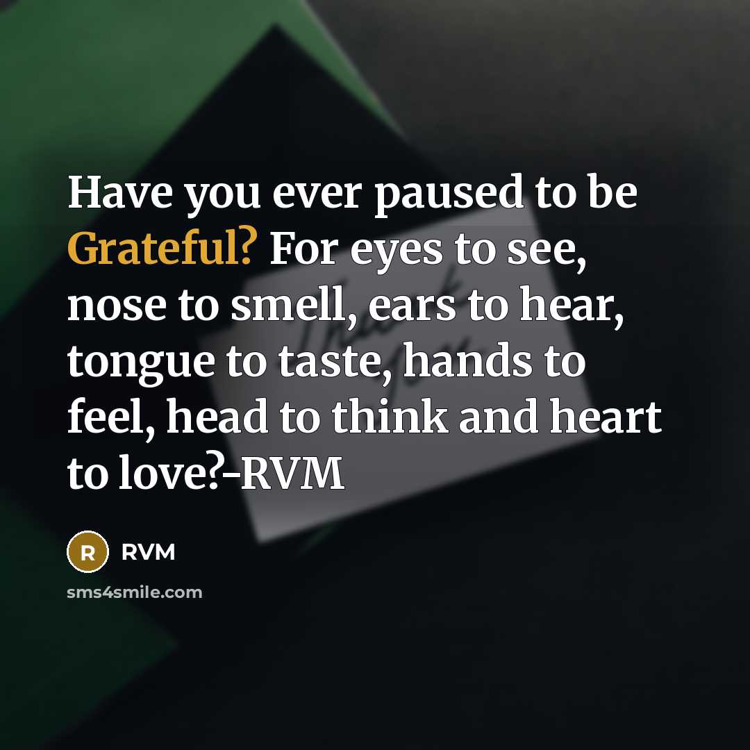 “Have you ever paused to be Grateful? For eyes to…” quote by RVM